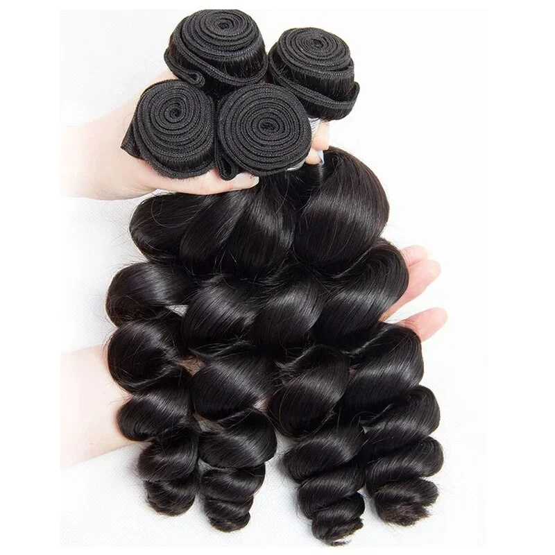 Human Hair Bundles Loose Wave 3 Bundles Pre Pack 100g 100% Unprocessed Brazilian Vrigin Hair Loose Wave Bundles for Black Women Hair Natural Color Wea