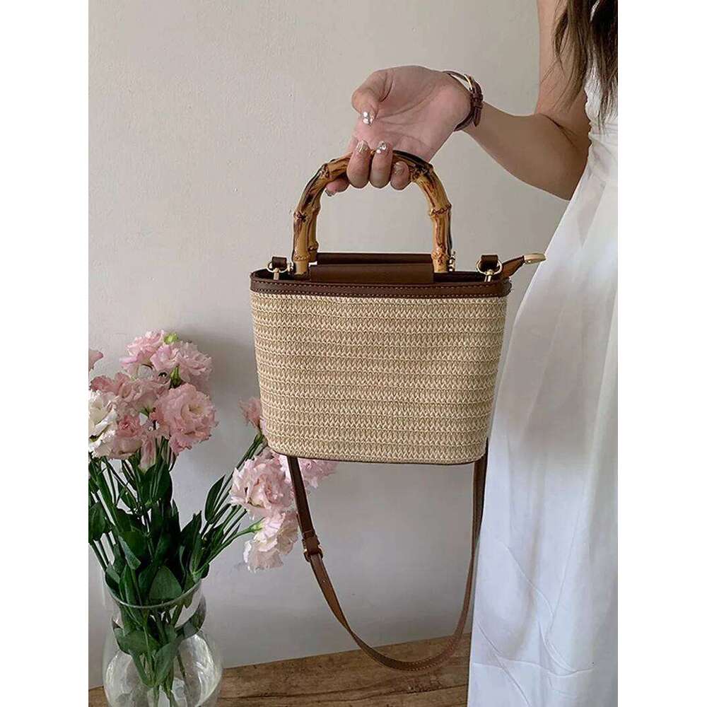 2025 New Texture Small Summer Niche Crossbody Woven Women's Hand-Woven Straw Bucket Bag