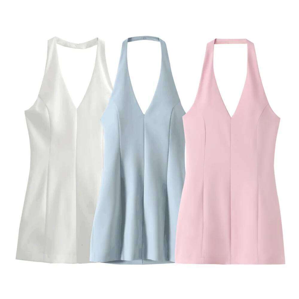 2025 Summer New Product Women's Elegance Hanging Neck Slim Fit Short Wrapped Hip Midi Dress