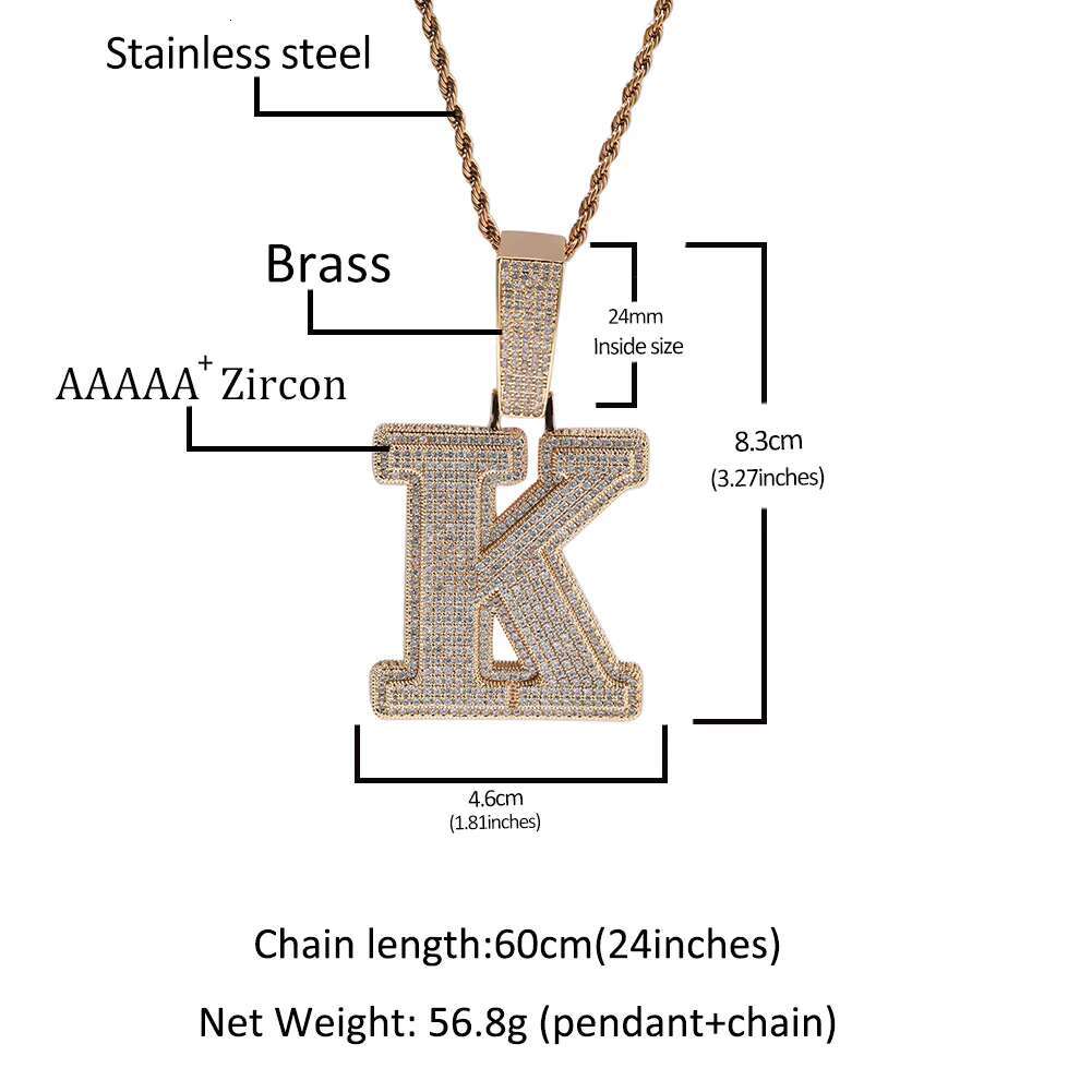 Wholesale Personalized Mens Street Style Hip Hop 26 Letter Necklace Couple Moissanite Pendants Charms Diamond-Studded Pendant