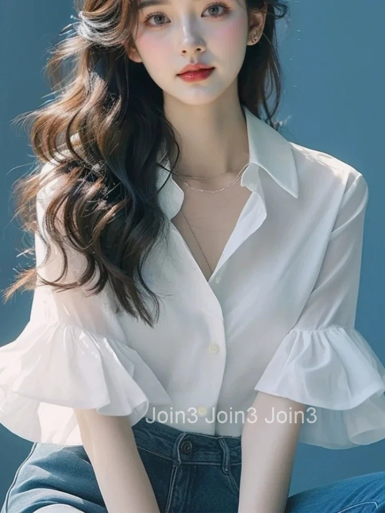 Dress Shirts Office Outfits Summer Female Tops Womens Shirt and Blouse Wear To Work Button Up White Formal High Quality M Xl