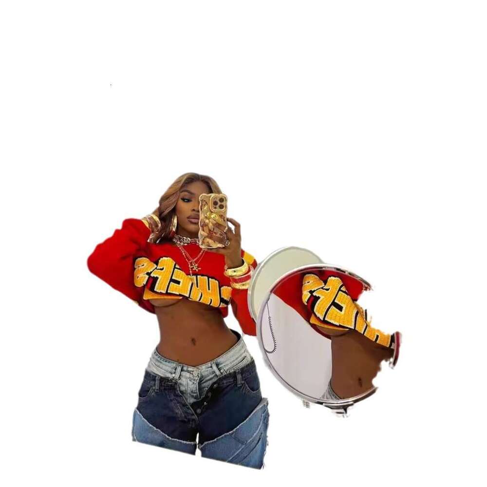 Autumn New Casual Street Letter Color-Block Fashion Knit Hot Girl Crop Top B5