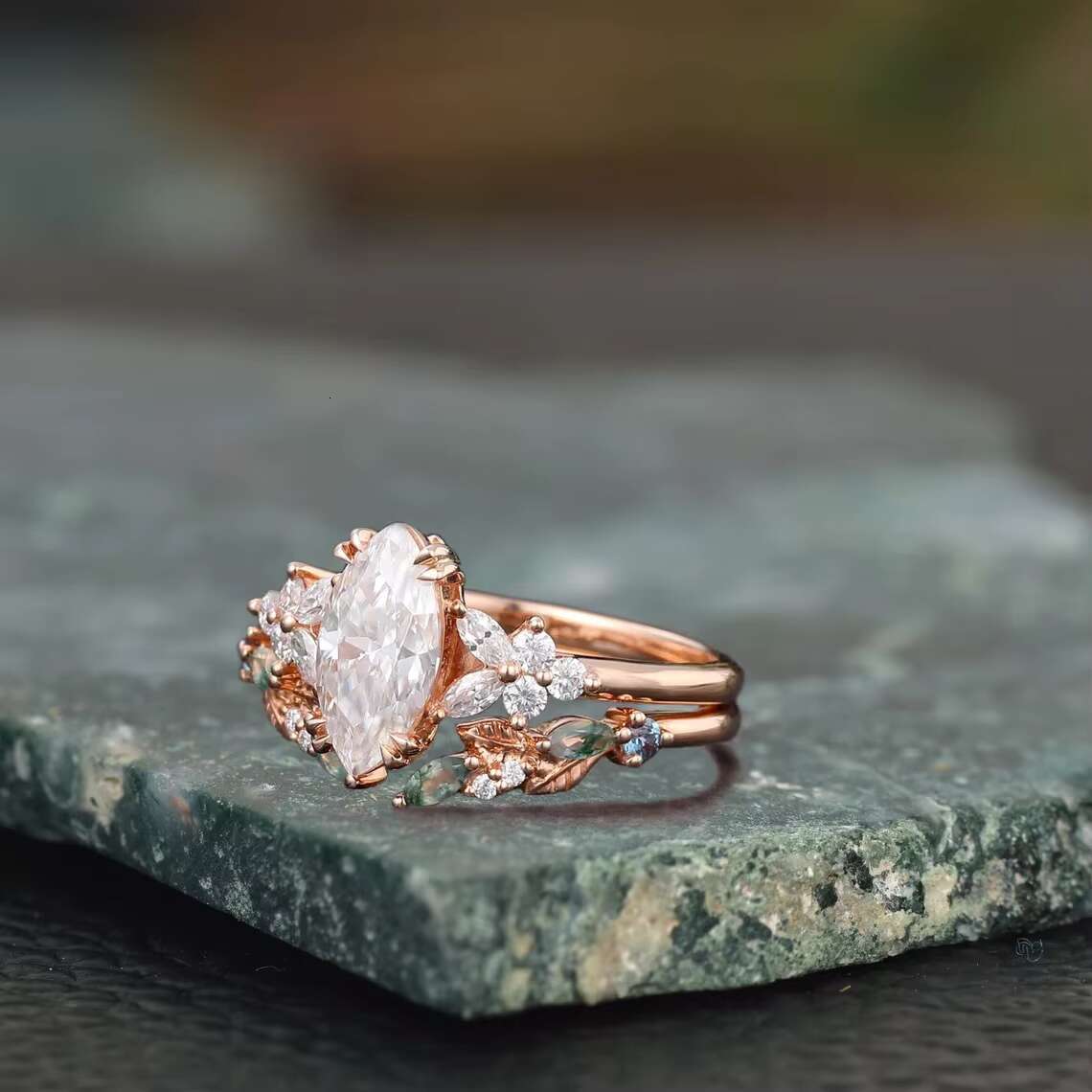 Vintage Style Premium Rose Gold Marquise Cut Moissanite Diamond Studded Rings for Bridal Anniversary Gifting Options