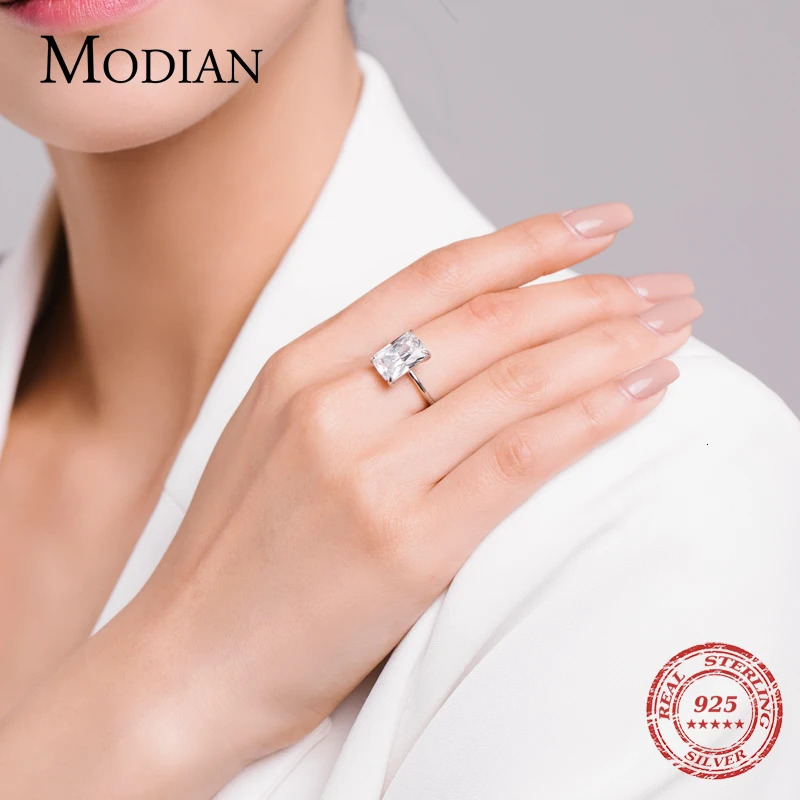 Modian Classic Rectangular Cutting Clear CZ Ring Solid 925 Sterling Silver Finger Rings For Women Wedding Fine Jewelry 250610