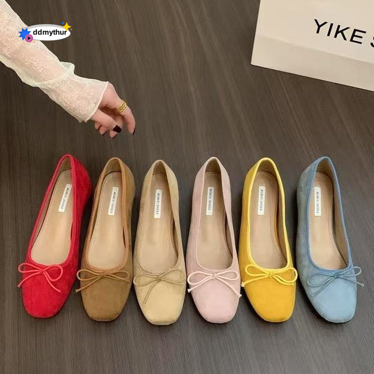 French Style Hidden Wedge Suede Ballet Flats for Women, New Spring/Summer Bowknot Versatile Casual Evening Shoes ddmythur