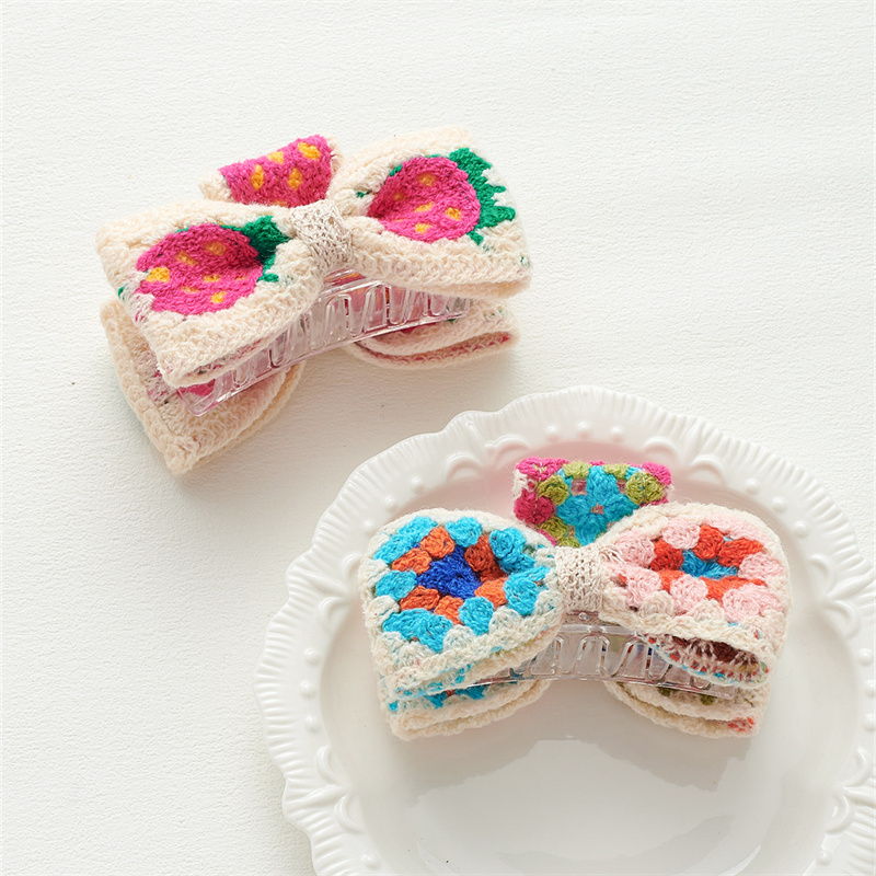 New holiday style knitted bow hair grip flowers fruit hollow women's small fresh grasp clip hair accessories