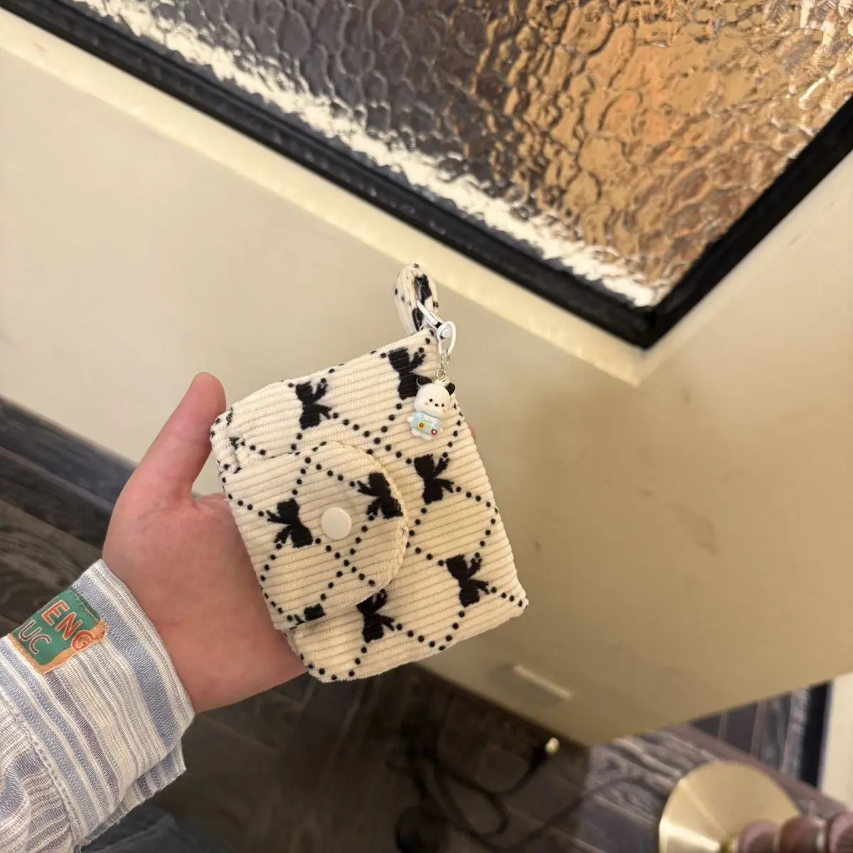 1 Piece INS Casual Corduroy Bow Coin Card Purse for Student Girl Portable Kpop Pocard ID Bank Card Wallet Korean Fashion Bag 250614