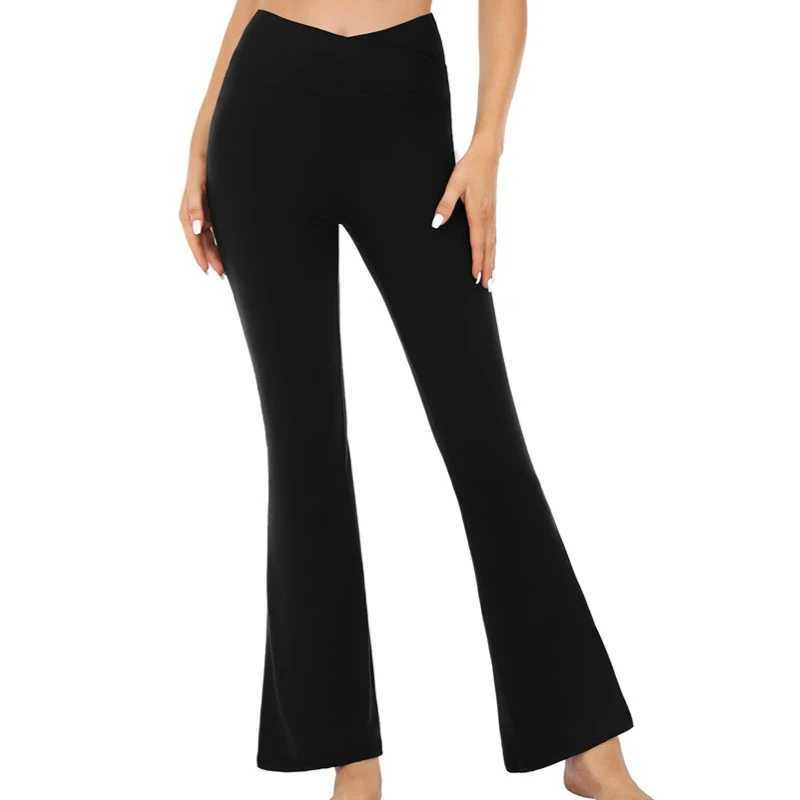 High Elastic V Waist Wide Leg Flared Pants Women Leggings High Waist Gym Workout Fashion Solid Hip Liftting Leggings Yoga PantsXJ250616