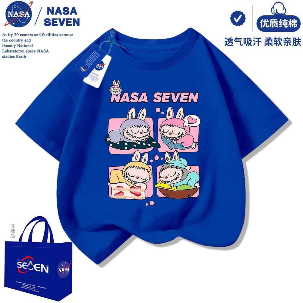 NASA Cartoon T-Shirt Short Boys and Girls Summer New Labubu Half Sleeve Casual Big Kids