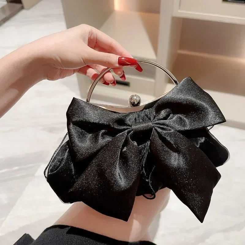 White Satin Bow Fairy Evening Bags Clutch Metal Handle Handbags for Women Wedding Party Bridal Clutches Purse Chain Shoulder Bag XJ2520616