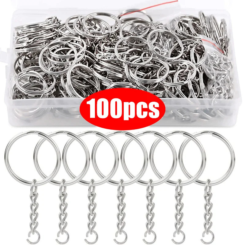 20100pcs Metal Blank Keyring Keychain Split Rings Keyfob Key Lobster Clasp Chain Pendant Stainless Steel 250606