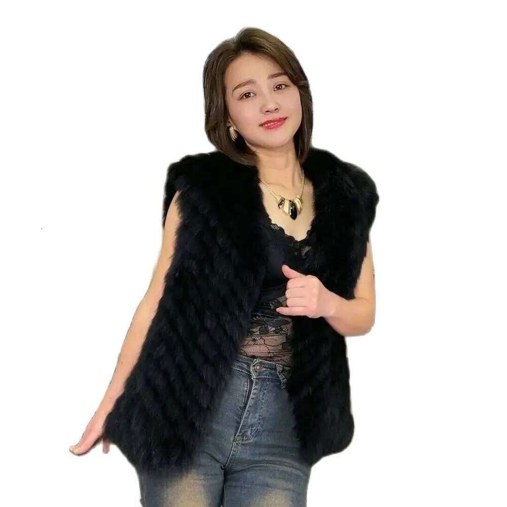 Hot-selling new fox striped fur jacket slim and versatile mid-length V-neck women's vest