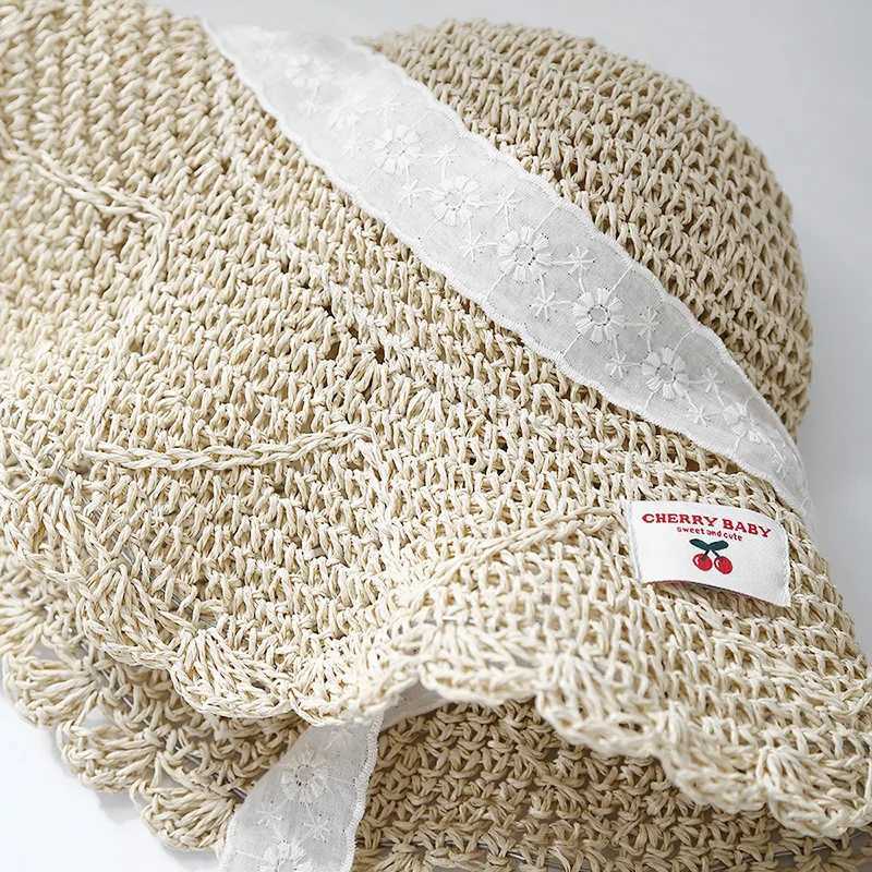 New Arrival Summer Womens Lace Bow Straw Hat Sun Protection Wide Brim Beach Bucket Hat For Outdoor Travel Casual Adjustable Foldable New U250616