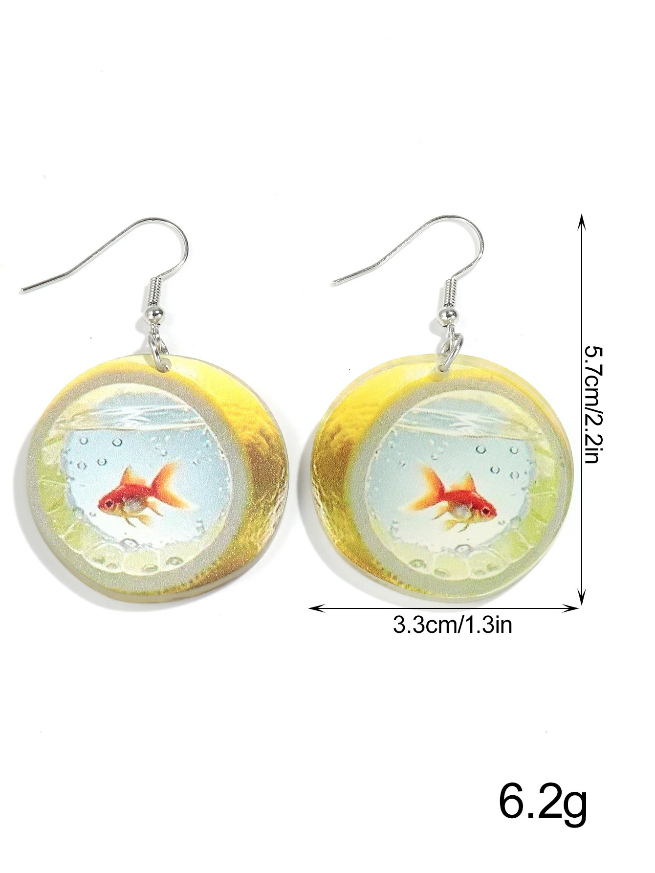 Cute Cartoon Lemon Fish Acrylic Print Drop Earrings for Women Funny Round Carp Dangle Earring Creative Jewelry Birthday Gift 250610