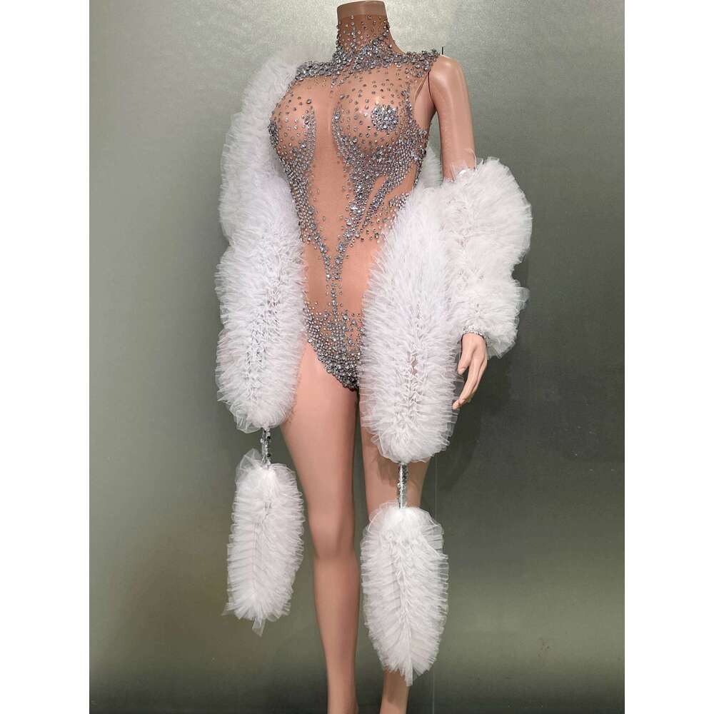 Dias Sexy See Through Sleeveless Sheath Bodysuit Evening Party Performance Costume Nightclub Singer Dancer Stage Wear