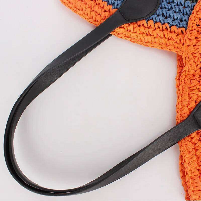 Women's Handwoven Straw Tote Colorful Striped Shoulder Bags Summer Beach Bag Lightweight Holiday Handbag