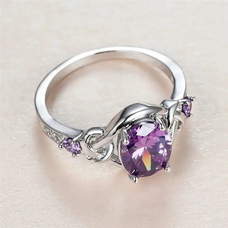925 Sterling Silver Purple CZ Rings for Women Elegant Engagement Wedding Anniversary Party Accessories 250610