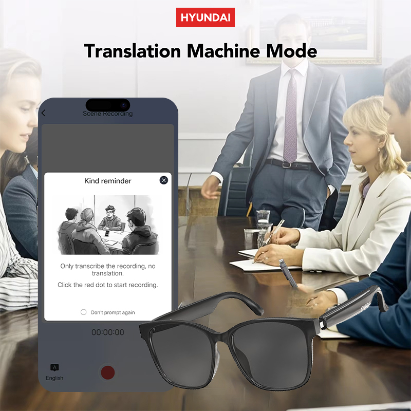 HYUNDAI AI Translation Smart Glasses Bluetooth Earphones Wireless Sunglasses Audio with TWS Headphones For Music and Call HY-C8 AI