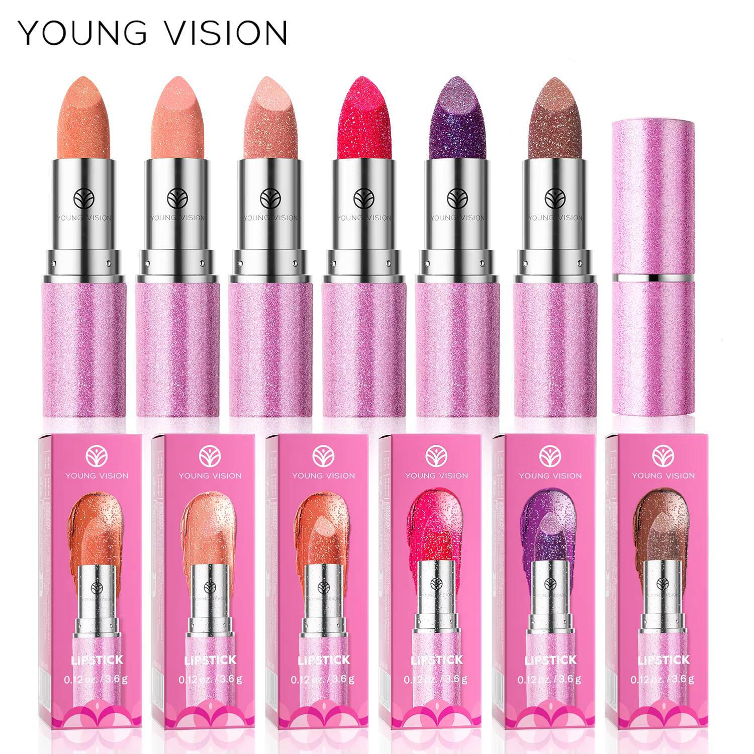 YOUNG VISION 6 colors available pearl with flash is not easy to fall temperature change lipstick color eye shadow happy