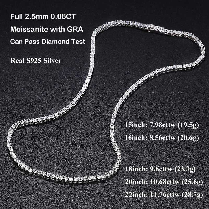 EWYA Sparkling Real Full 2.5/3/4/5mm D Color Moissanite Tennis Necklace for Women S925 Silver Diamond Neck Chain Necklaces Gift W250616
