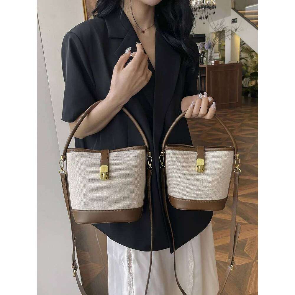 2025 Newest Hot Sales Women Casual Canvas Bucket Handbag Two Size Soft Leather Shoulder Bag for Lady