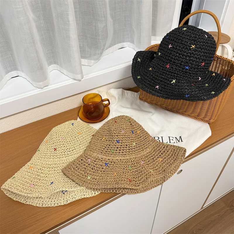 New Arrival Womens Summer Straw Hat - Hand-Crocheted Foldable Colorful Panama Straw Bucket Hat for Beach Travel Trendy Outdoor Looks U250616