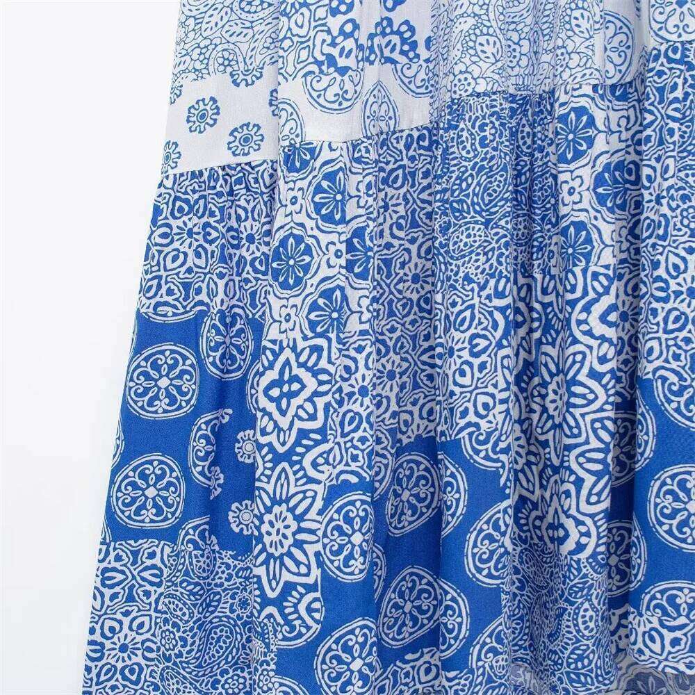 2025 Summer New Product Women's Fashionable And Western Style Leisure Print Layered Panel Dress