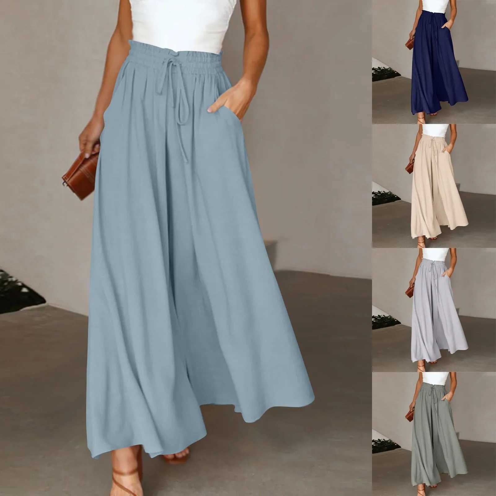 Fashionable high waisted wide leg pants for women summer Loose and comfortable Solid Color Trousers Wide Elastic Belt sweatpants XJ250616