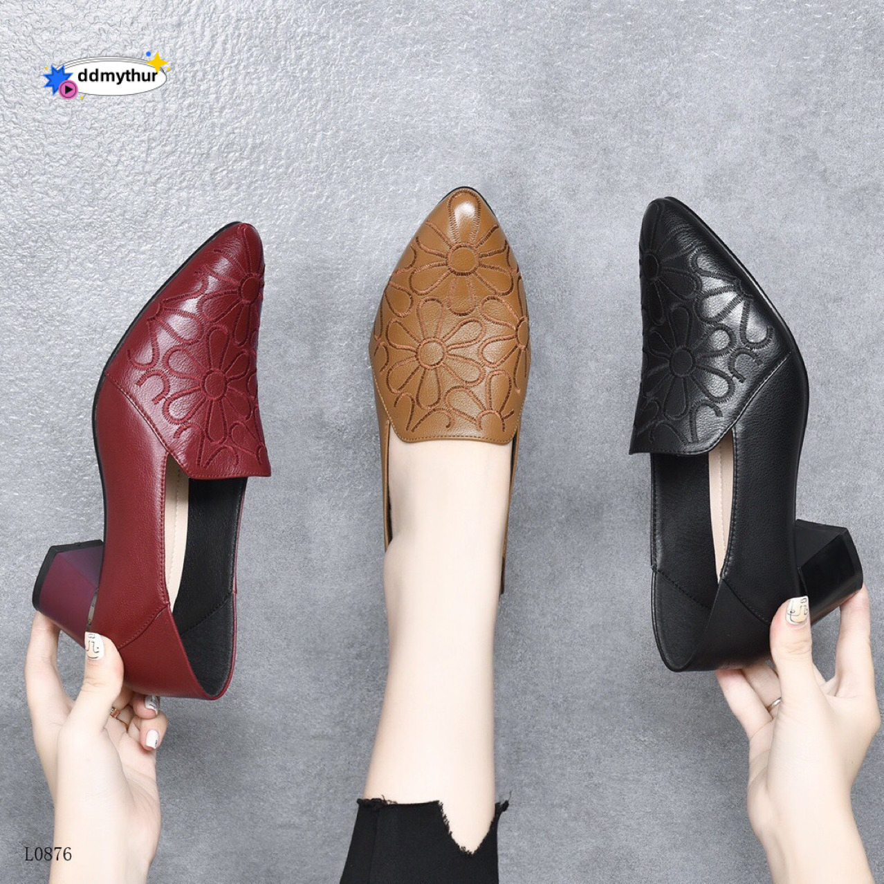 2024 Deep Mouth Pointed Toe Fashion Mid-Heel Work Internet Celebrity Wedge Spring and Autumn Embroidered Single Shoes for Women ddmythur