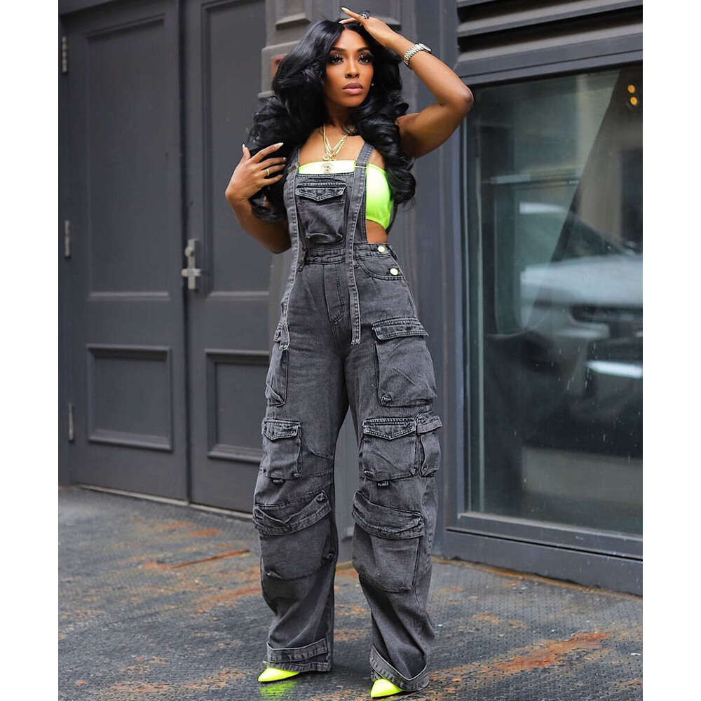 Women's Loose Fit Denim Overalls with Multiple Pockets, Spring Street Fashion, 2025 New Elegant and Unique Design