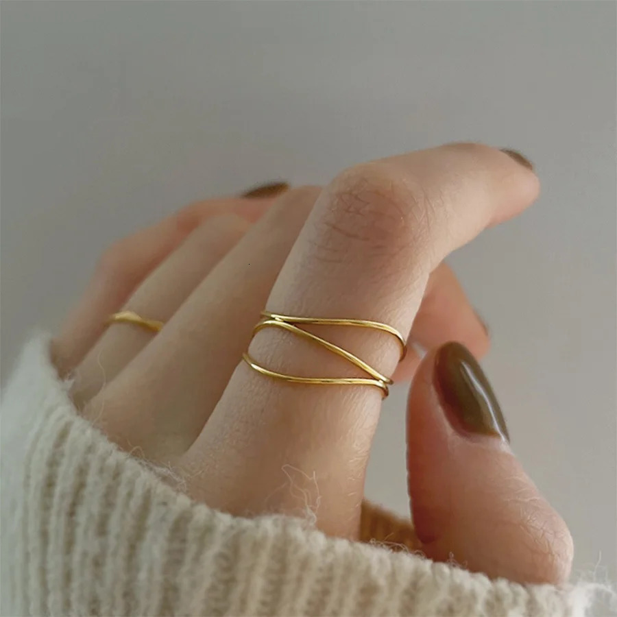 Trendy Simple Three Layered Golden Ring for Women Exquisite Stainless Steel Ring Sweet Cool Party Jewelry Gifts 250610