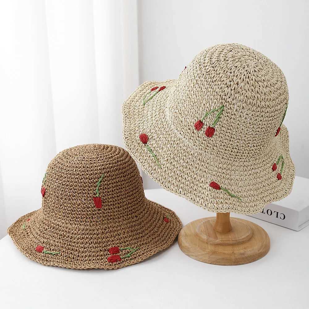 New Arrival Summer Hats For Women Sun Hat Cherry Decoration Bucket Hat Seaside Holiday Sun Protection Breathable Beach Accessories Foldable U250616