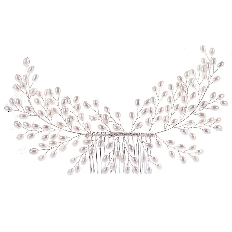 Silver Color Pearl Hair Comb Pin Band Headband Tiara For Women Bride Party Wedding Bridal Hair Accessories Jewelry Comb Band 250610