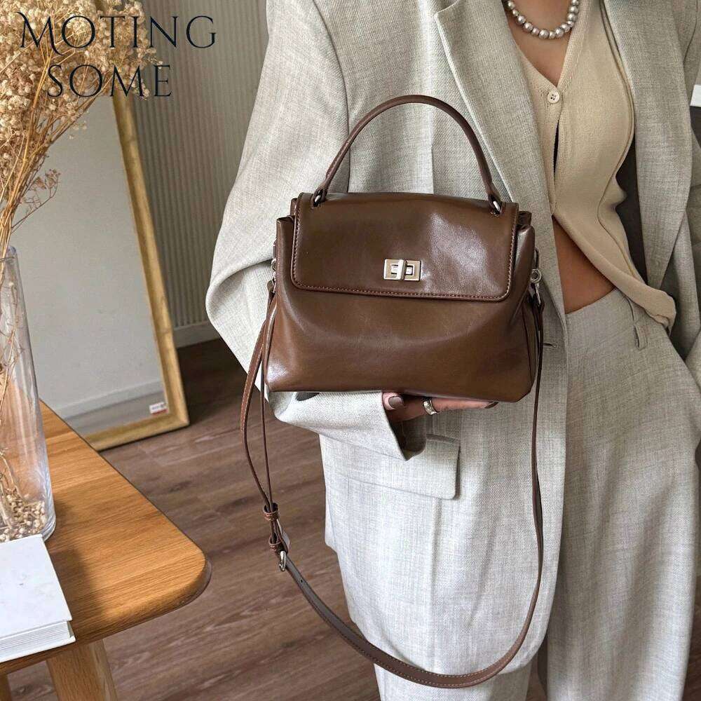 Motingsome Genuine Leather Satchel Bags For Women Designer Bag Fashion Square Spring Handbag Underarm Saddle Mini Tote