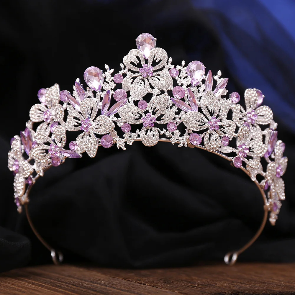 Exquisite Butterfly Floral AB Color Crystal Crown Rhinestone Princess Pageant Diadem Wedding Hair Accessories Tiaras Jewelry 250603