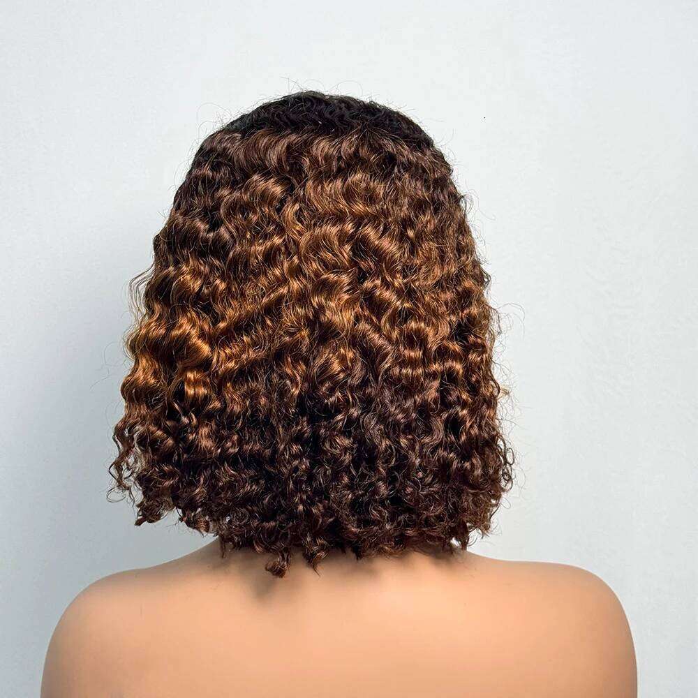250% Density Double Drawn 12A 10 Inches Bob Pixie Cut Water Wave Curly 13x4 Transparent Lace Front Human Hair Wig