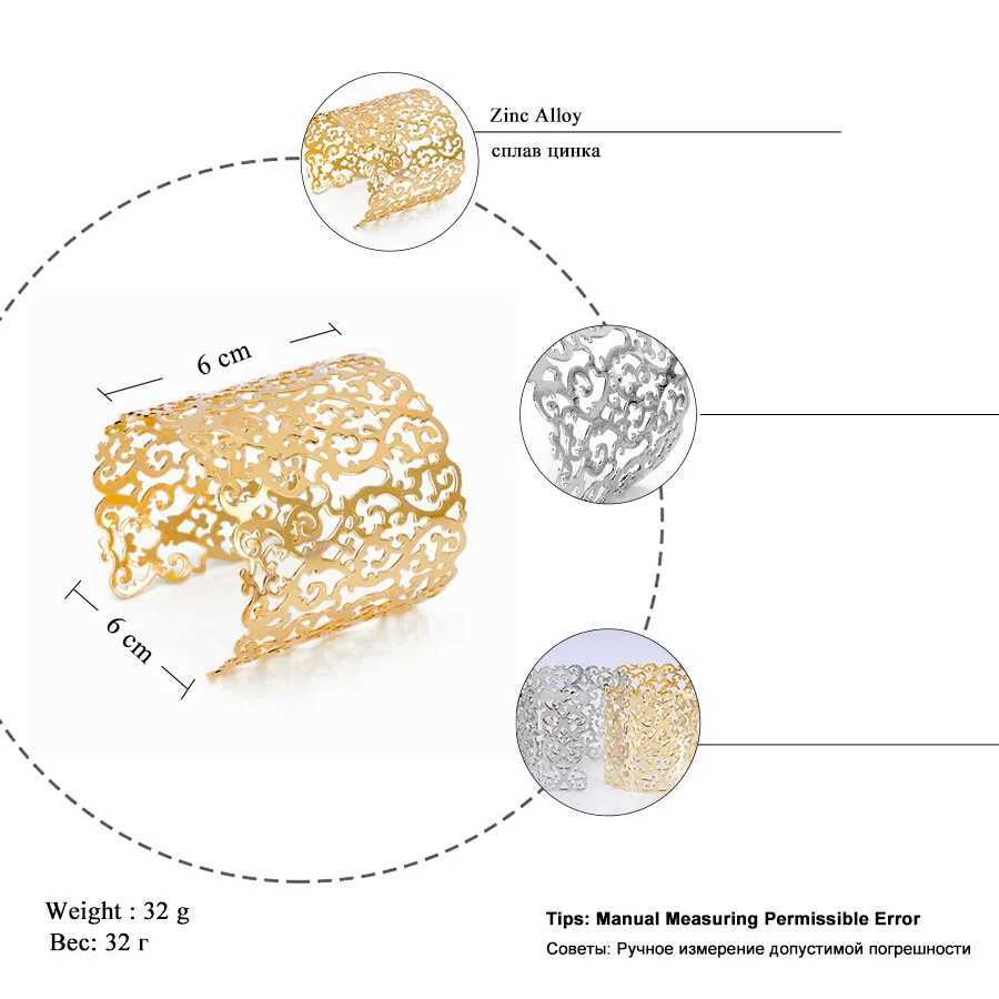 RAVIMOUR Punk Cuff for Women Big Wide Bangle Jewelry Fashion Statement Hollow Flower Carved Charm Z250616