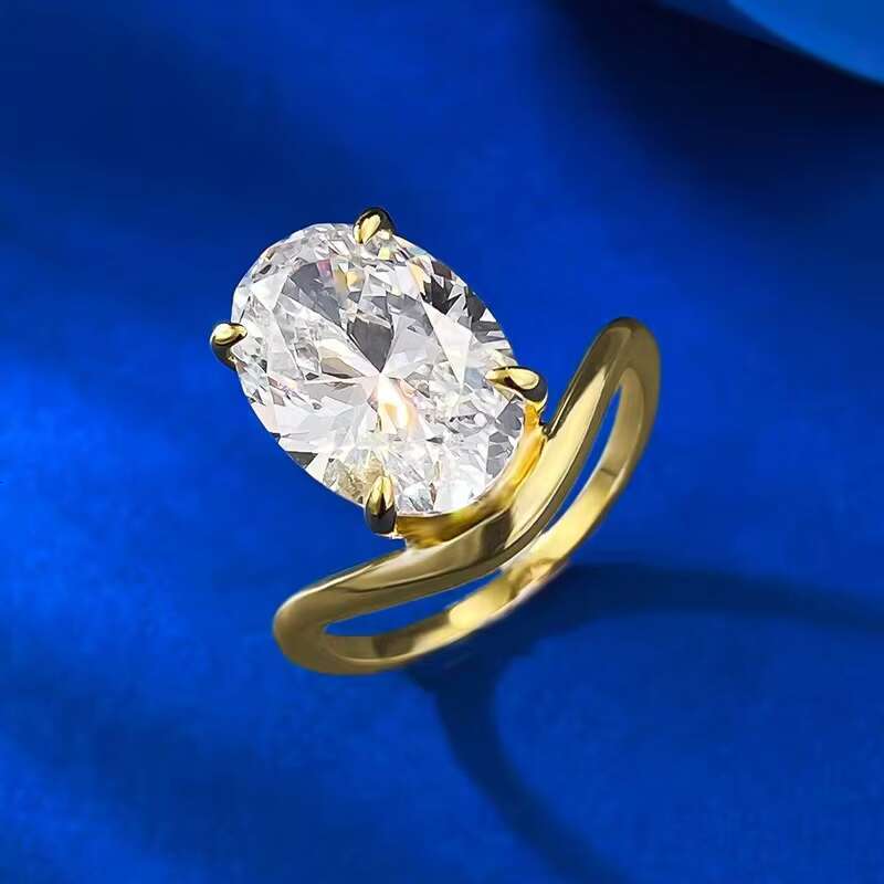 High Quality 4ct D Color Oval Cut Moissanite Diamond 925 Sterling Silver Womens Wedding Ring with 18K Gold Plating