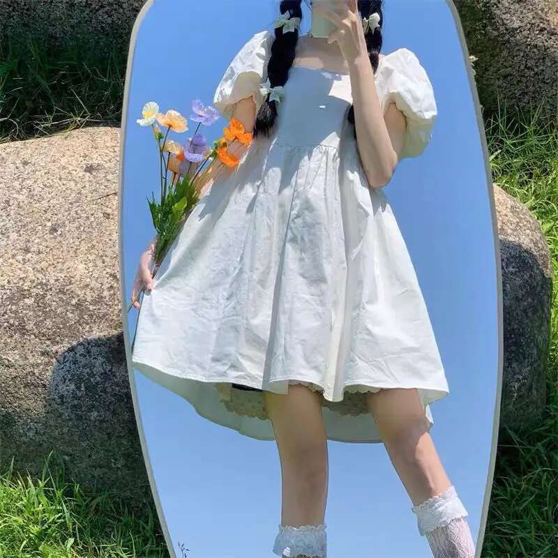 Dresses for Women 2025 Kawaii Clothes Purple Woman Dress Birthday Cute Fairy Midi Cotton New Features of Aesthetic In One-piece