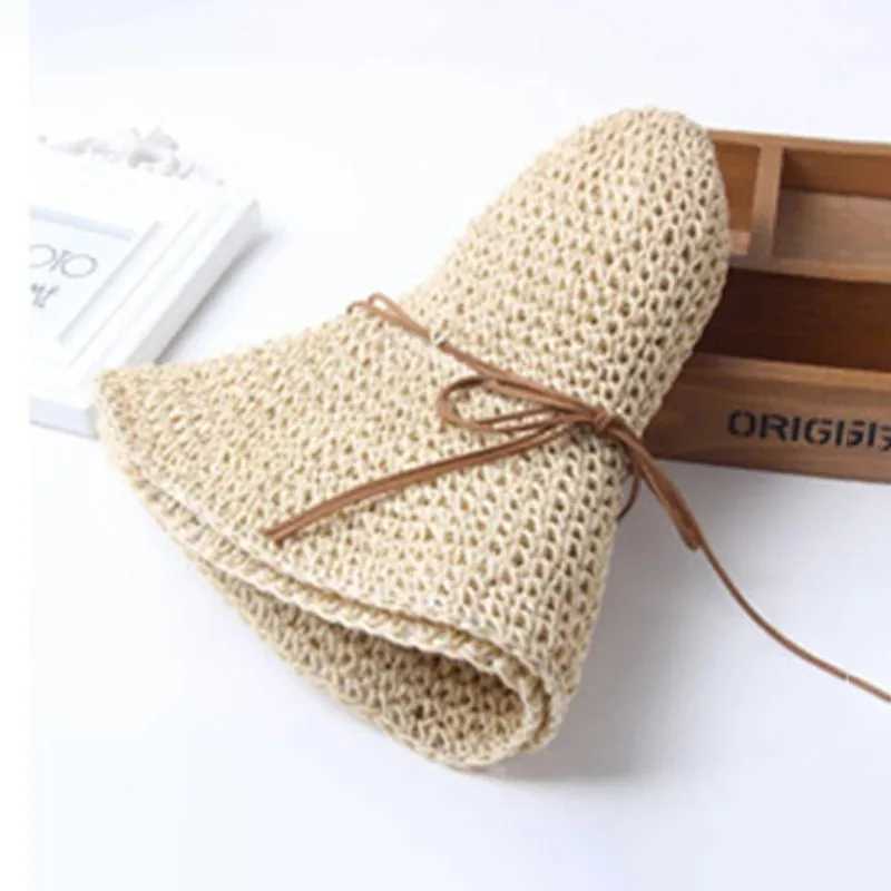 New Arrival Fashion Sun Straw Hat Women Crochet Womens Seaside Foldable Weave Wide Brim Real Cap Floppy Trilby Bow Summer Beach Sun Hat U250616