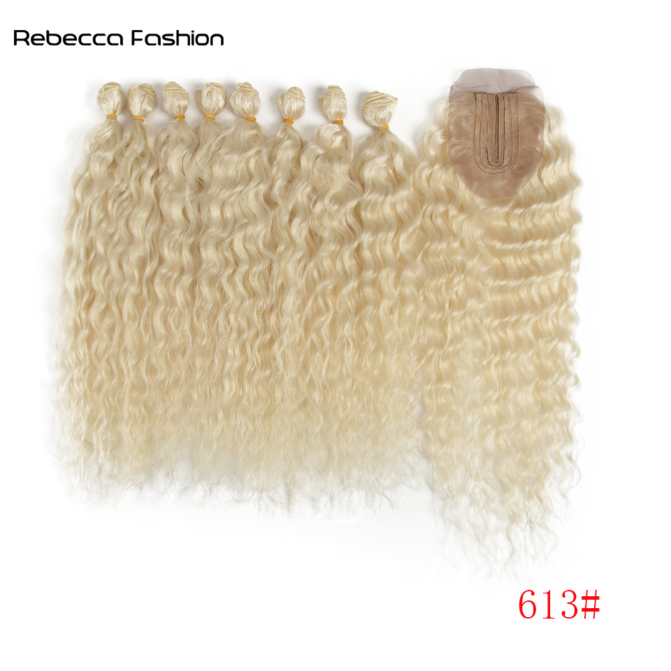 Rebecca Fashion Synthetic Water Wave Bundles With Closure Curly Hair 20 Inch 9Pcs/Pack High Temperature Fiber Cosplay