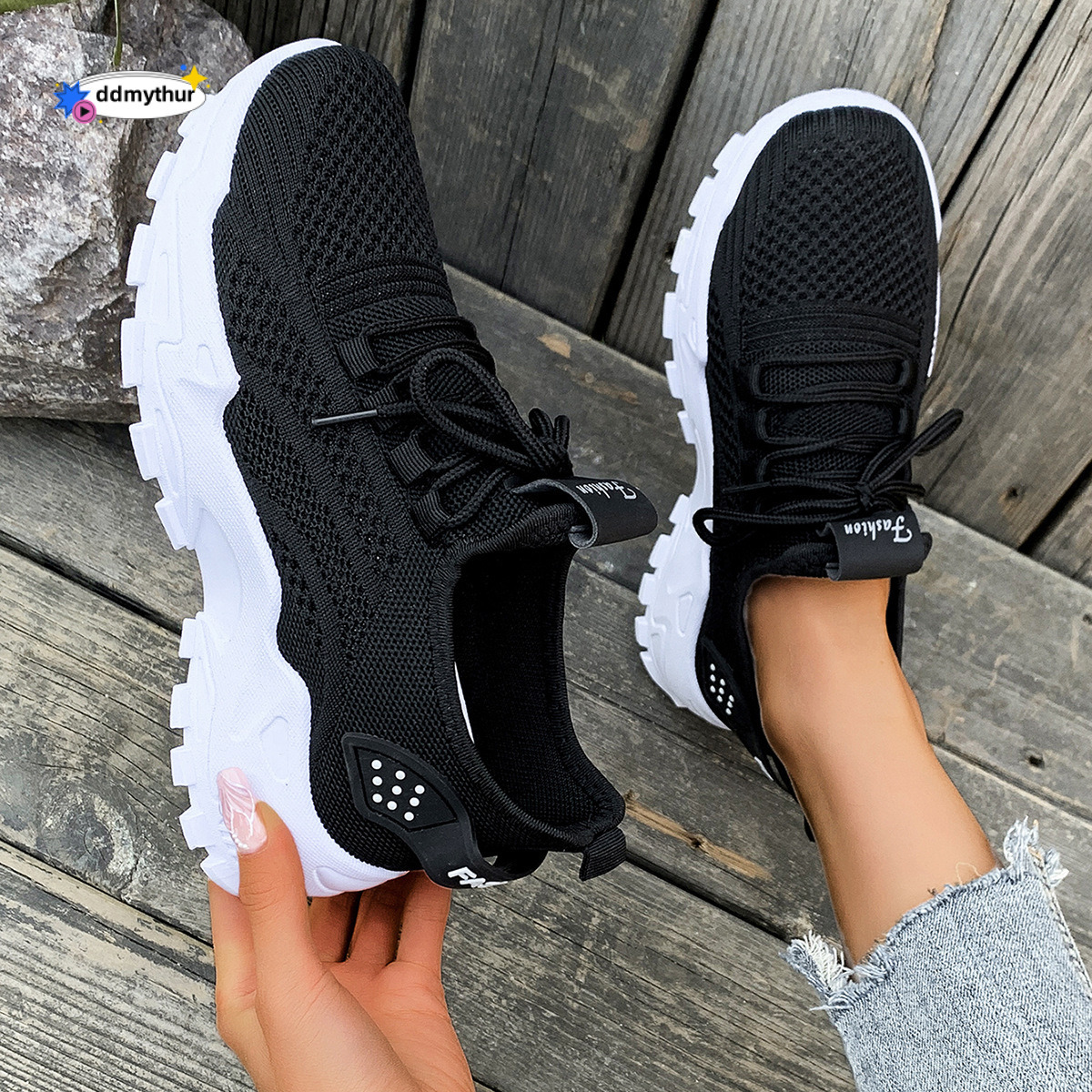 Women's Spring Fashion New Running Mesh Breathable Thick Sole Korean Style Sports Shoes ddmythur