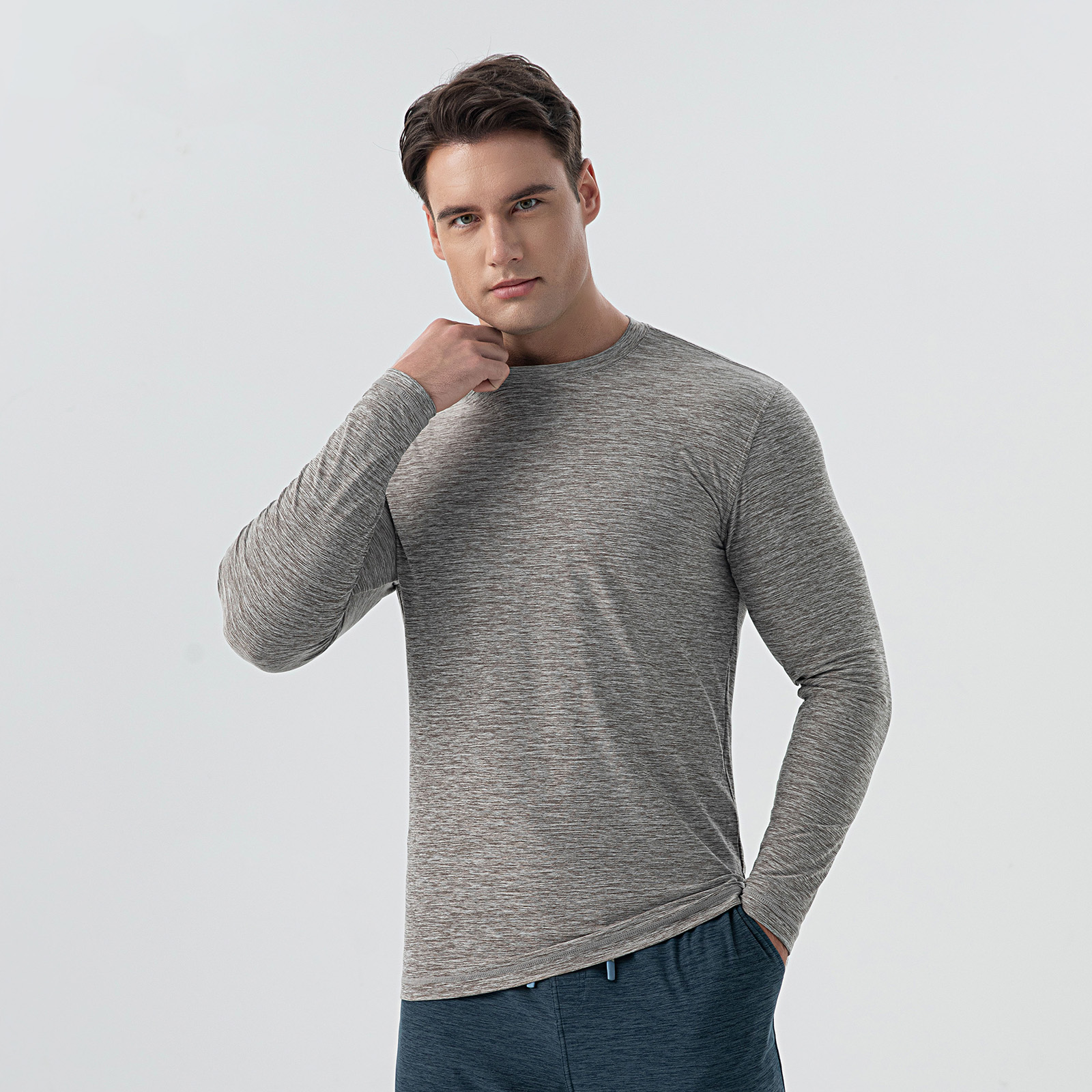 Elegant Heather Grey Blended Cotton-Linen Mens Casual Shirt with Classic Fit & Sleeves
