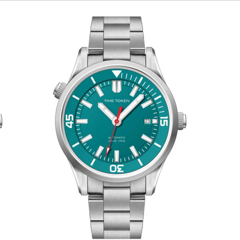Men's Diver Mechanical Watch TIME TOKEN with 2813 Movement Super Luminous Sapphire Crystal Automatic Winding 304L Steel Case/Turtle Buckle 100M W