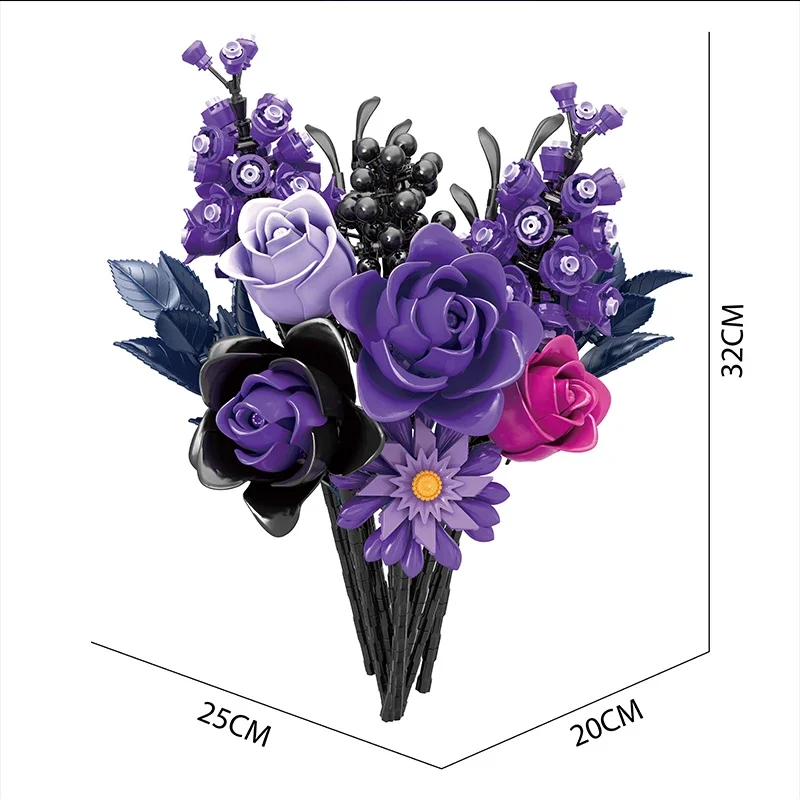 822PCS Romantic Flower Building Blocks Purple Bouquet Model Bricks Desktop Decoration Educational Toys For Kids Holiday Gifts