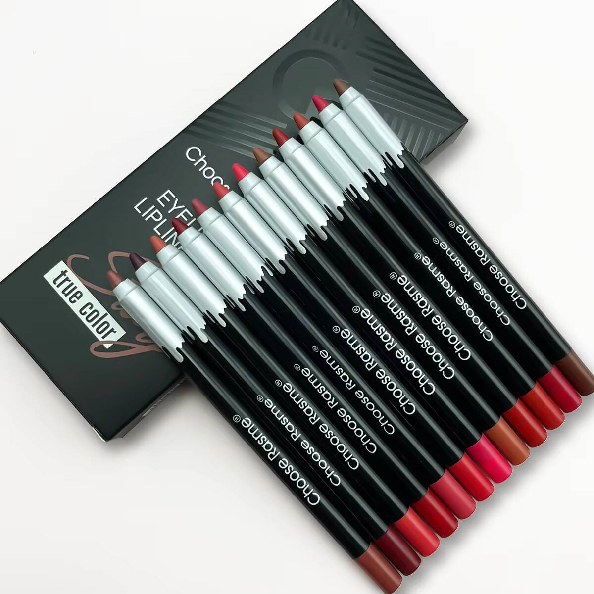 12Color Matte Lipstick Lipliner Kit Velvet Pencil Red Brown Shadow Contour Tint Long Lasting Lip Liner Set happy