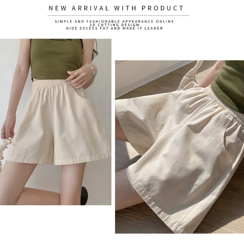 Women Summer Soft Casual Shorts Pants Lady Baggy Wide Leg Elastic Pink Cotton Cargo Pants Female High Waist Beach Baggy Pants 250614