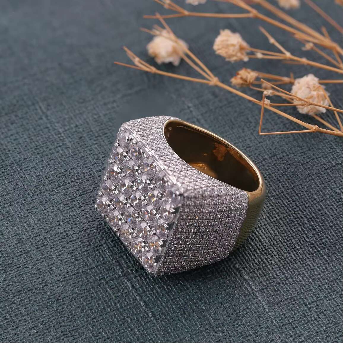 Unisex 925 Sterling Silver Hip Hop Vintage Diamond Ring Iced Out Design with Gold Plating Wedding Engagement Anniversary Party