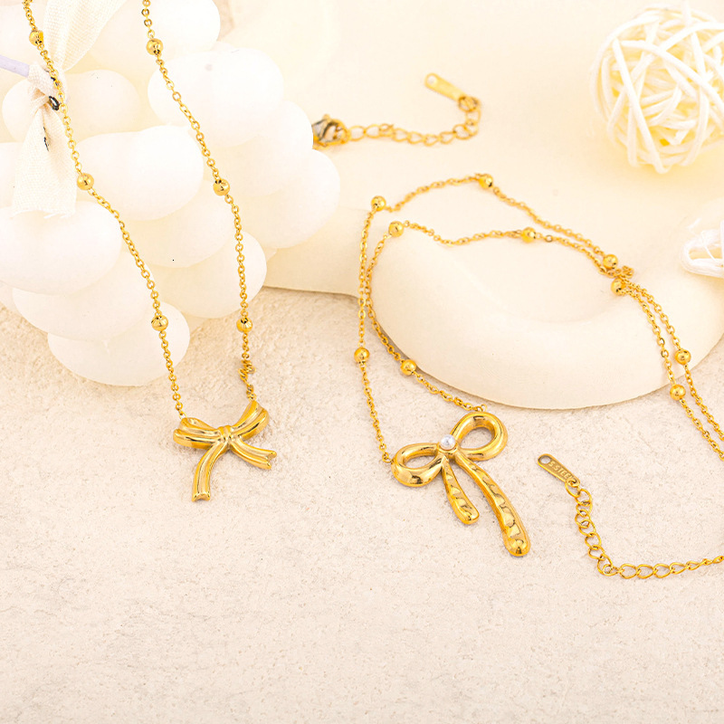 Fashionable Elegant Exquisite Bowknot Pearl Necklace for Women Titanium Steel Light Style High-end Non-fading Jewelry