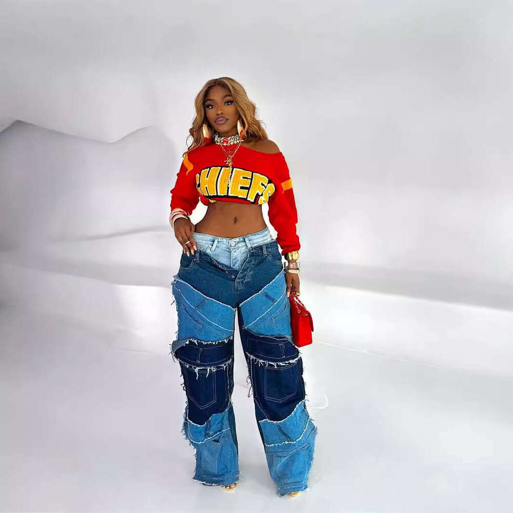 Autumn New Casual Street Letter Color-Block Fashion Knit Hot Girl Crop Top B5